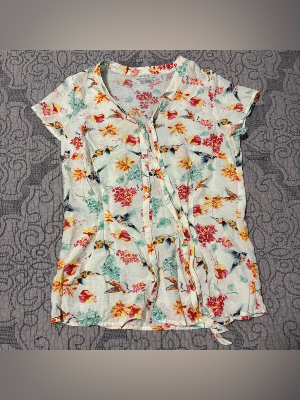 Van Heusen Women Top Short Sleeve Button Front Floral Shirt